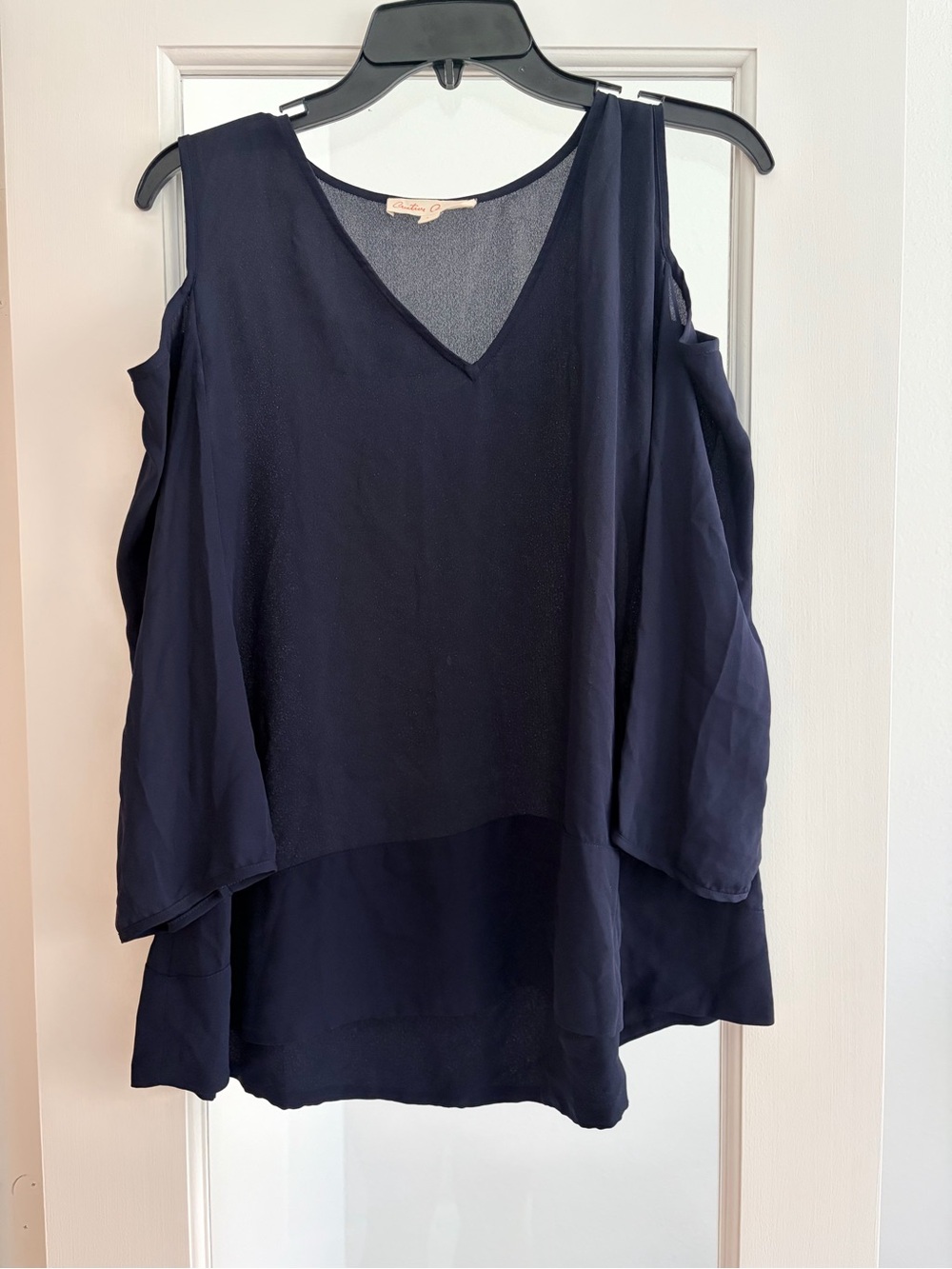 Navy Cold Shoulder V Neck Blouse